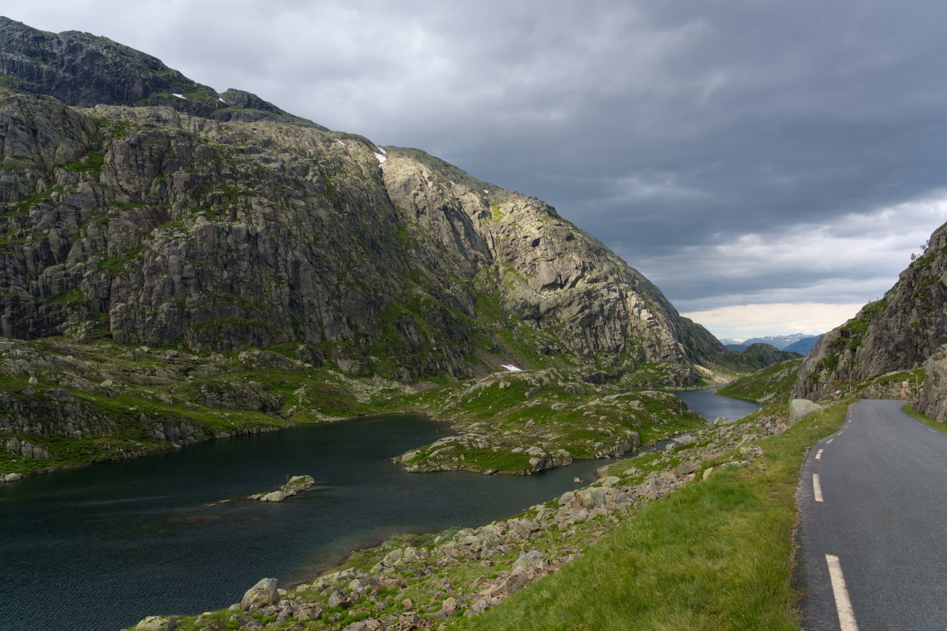 Car driving on a mountain road in Norway