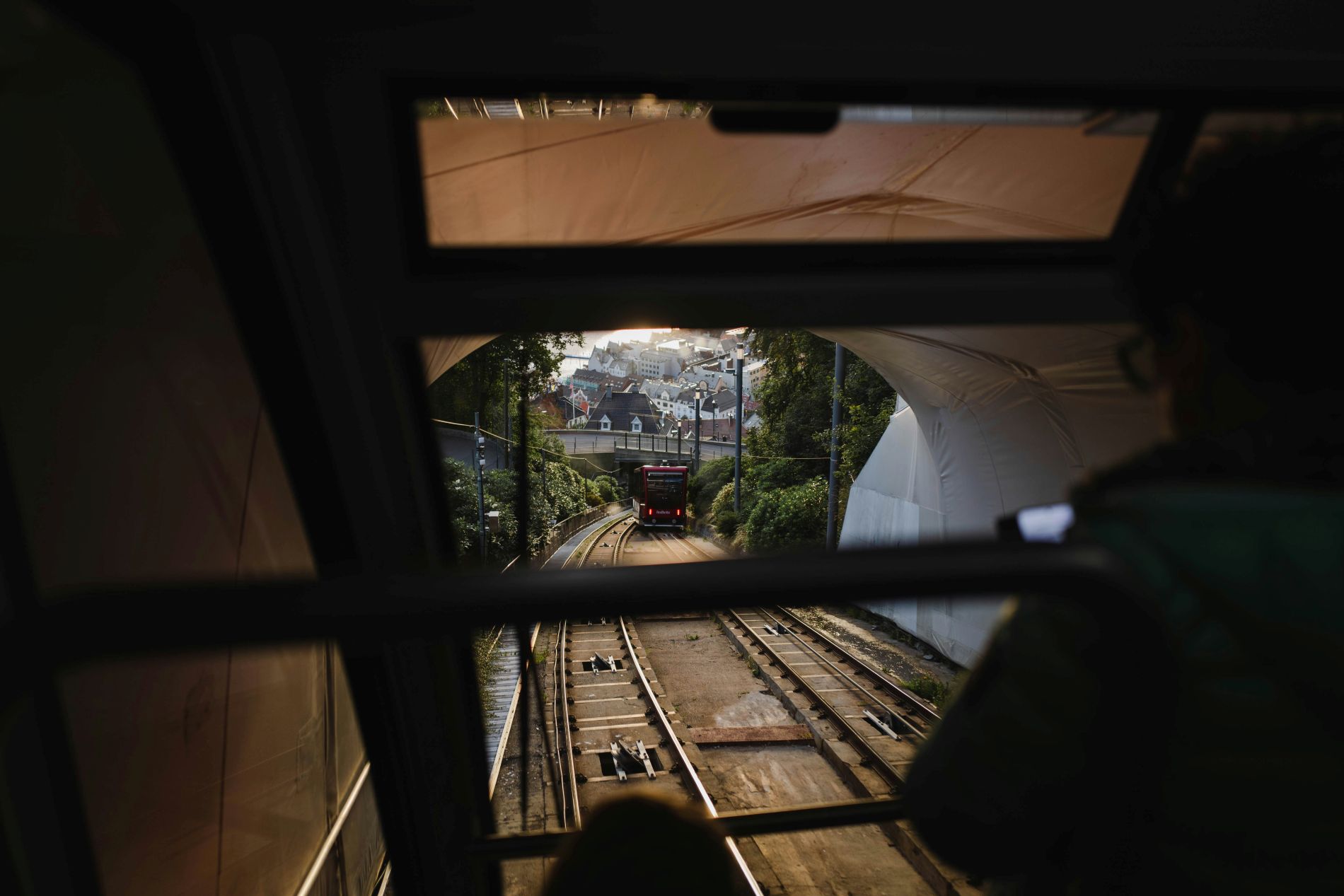 Train on railway tracks in Bergen, Norway